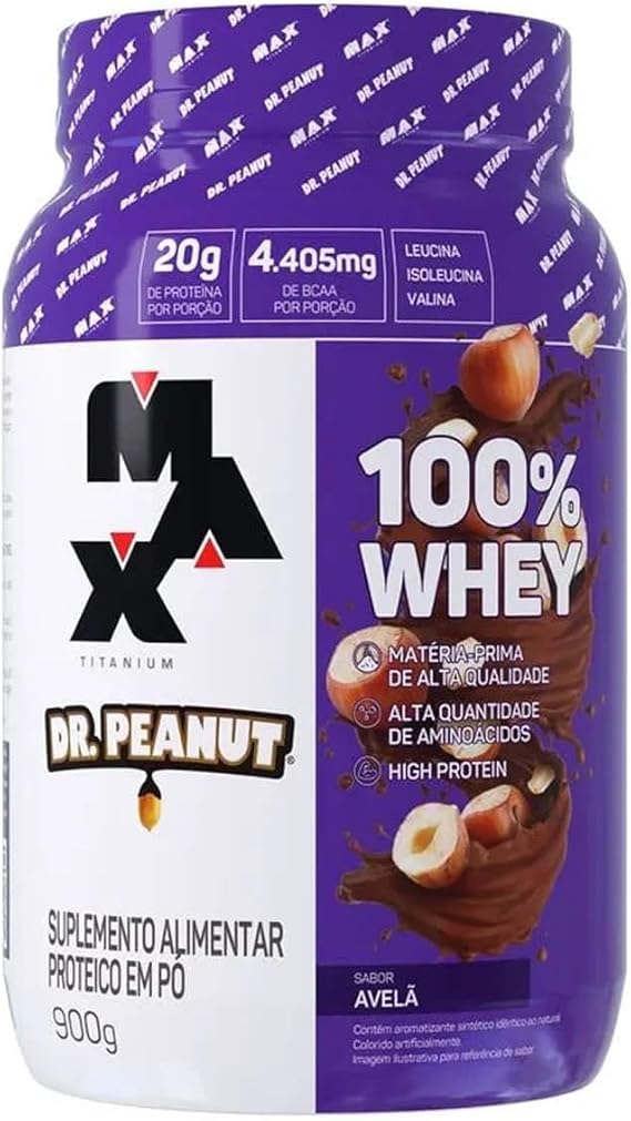100% Whey Max Titanium x Dr. Peanut (900g), Sabor Avelã