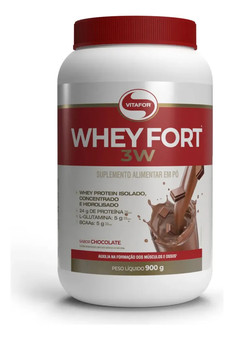 Whey Protein Whey Fort 3W Pote 900g - Vitafor - Chocolate